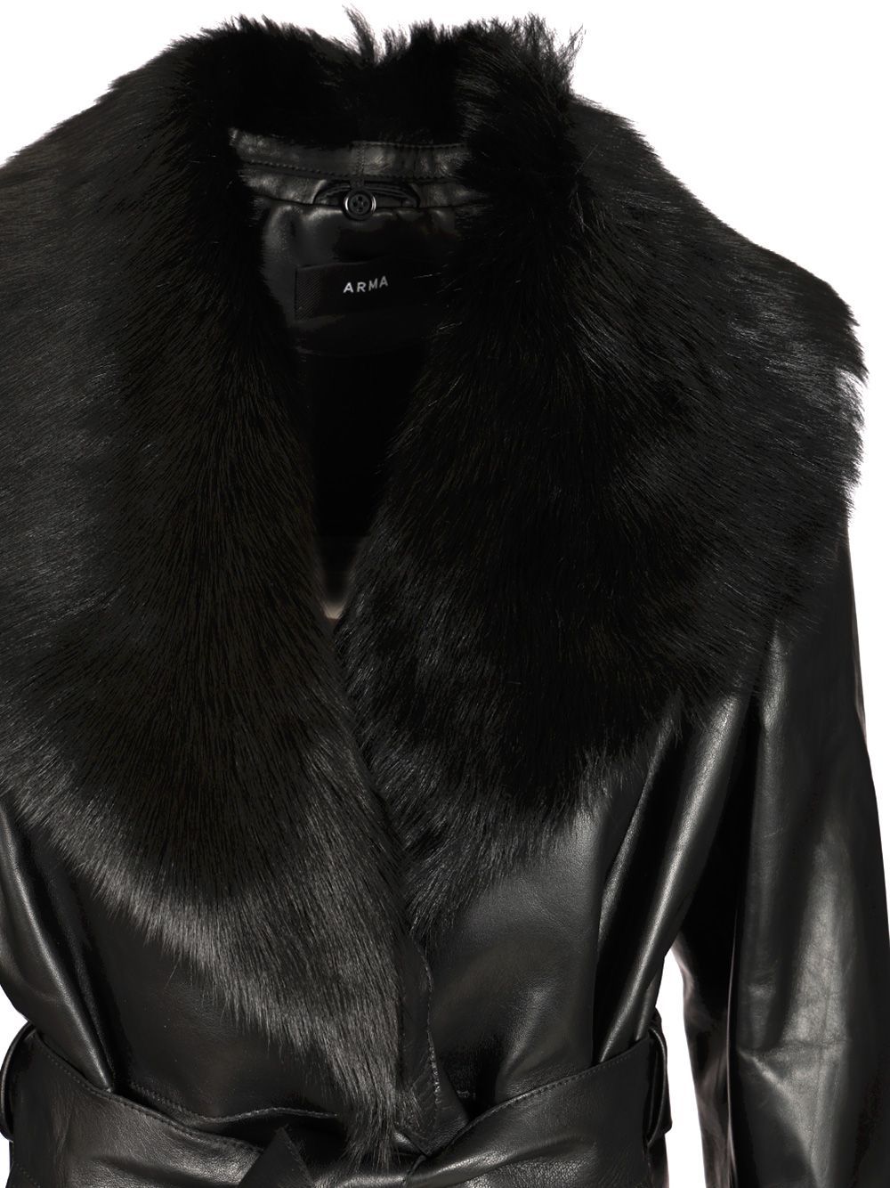 Arma Long Sleeve Lapel Leather Jacket In Black