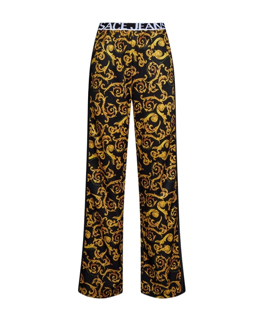 Shop Versace Jeans Printed Wide-legged Pants In Brown