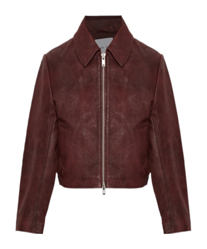 Samsoe & Samsoe Collared Long-sleeved Leather Jacket In Brown