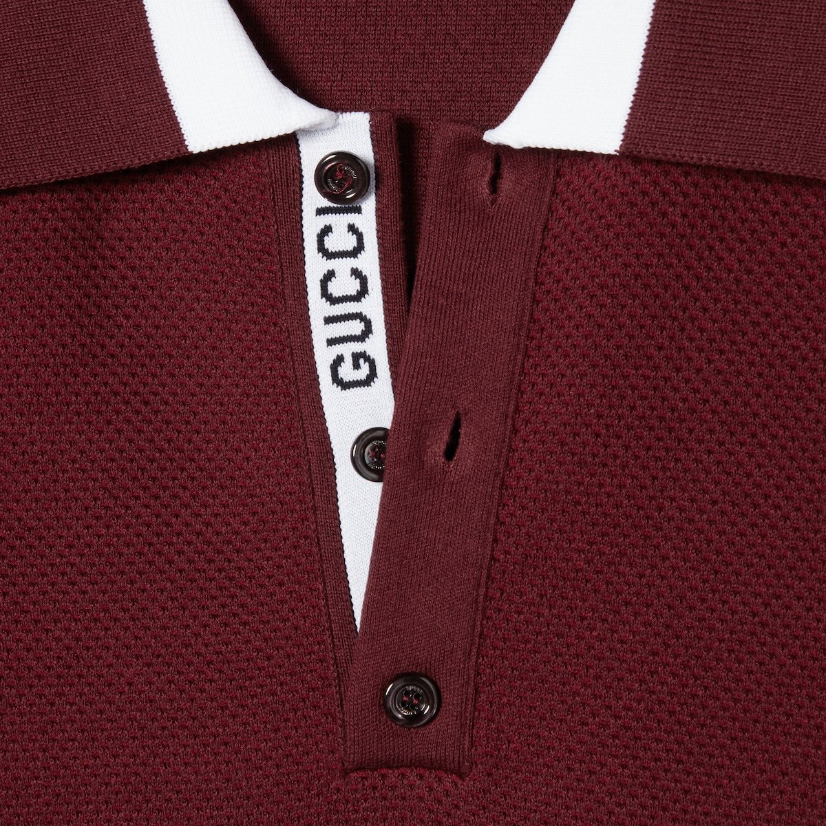Gucci Cotton Piquet Polo Shirt With Intarsia In Burgundy