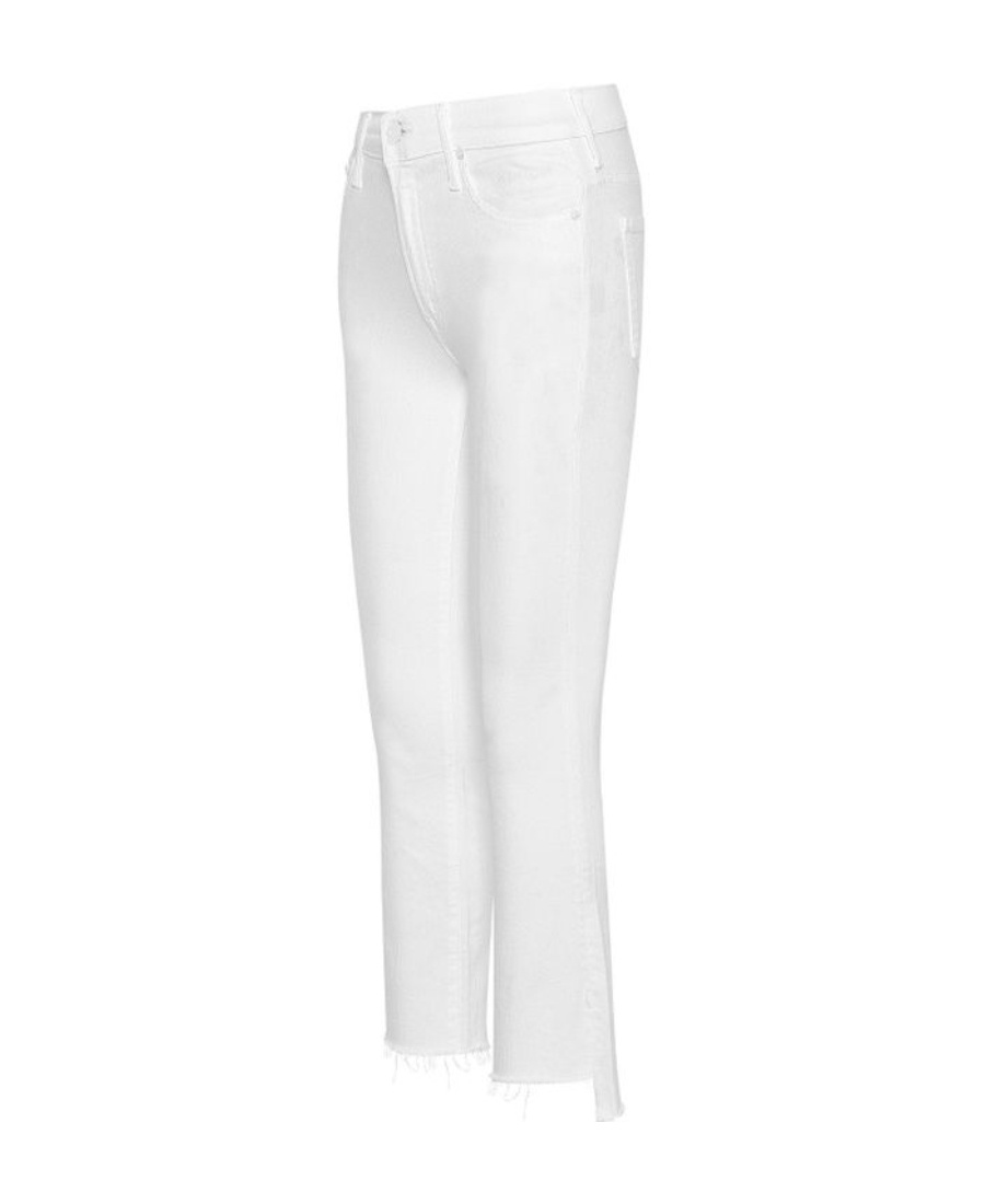 Shop Mother The Insider Crop Step Fray Jeans In White