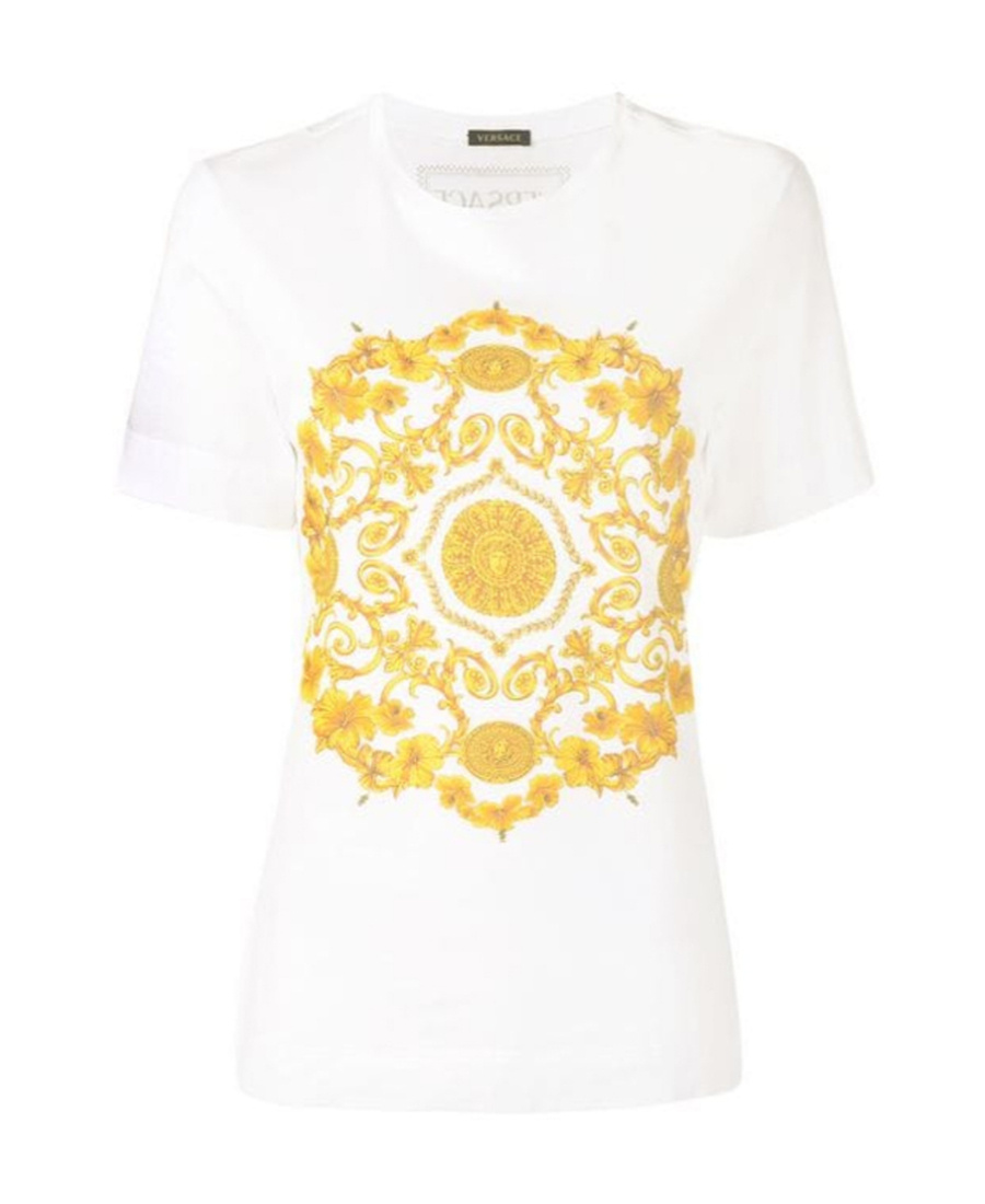 Versace White Hibiscus Printed T-shirt In White