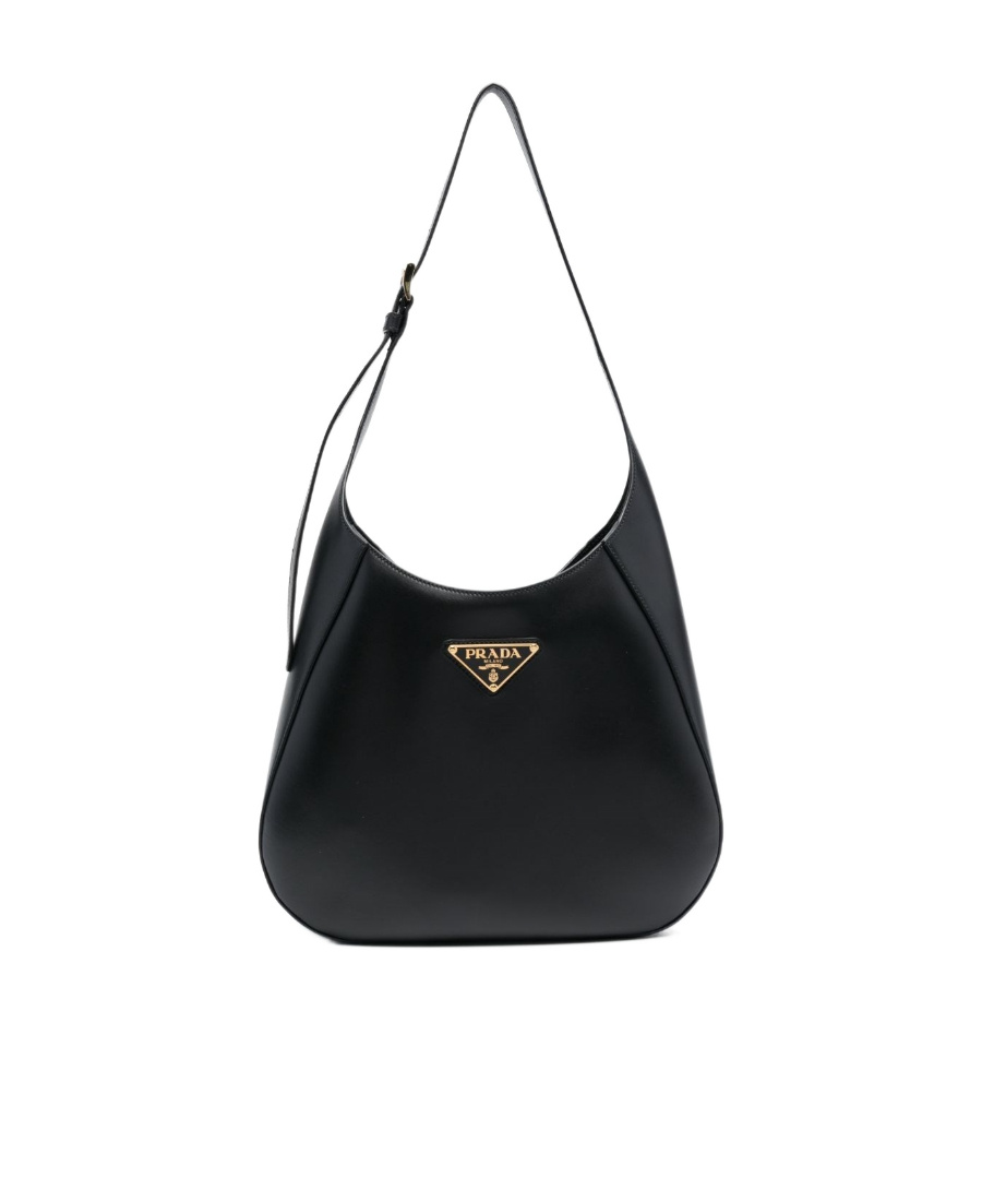 Prada Triangle-logo Leather Shoulder Bag In Black