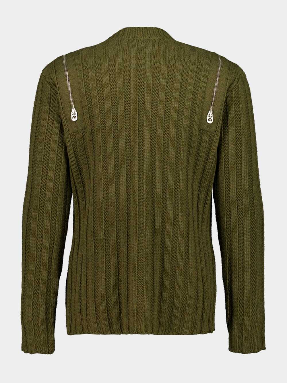 Off-white Beech Brown White Ribbed Wool Jumper With Side Zips In Green
