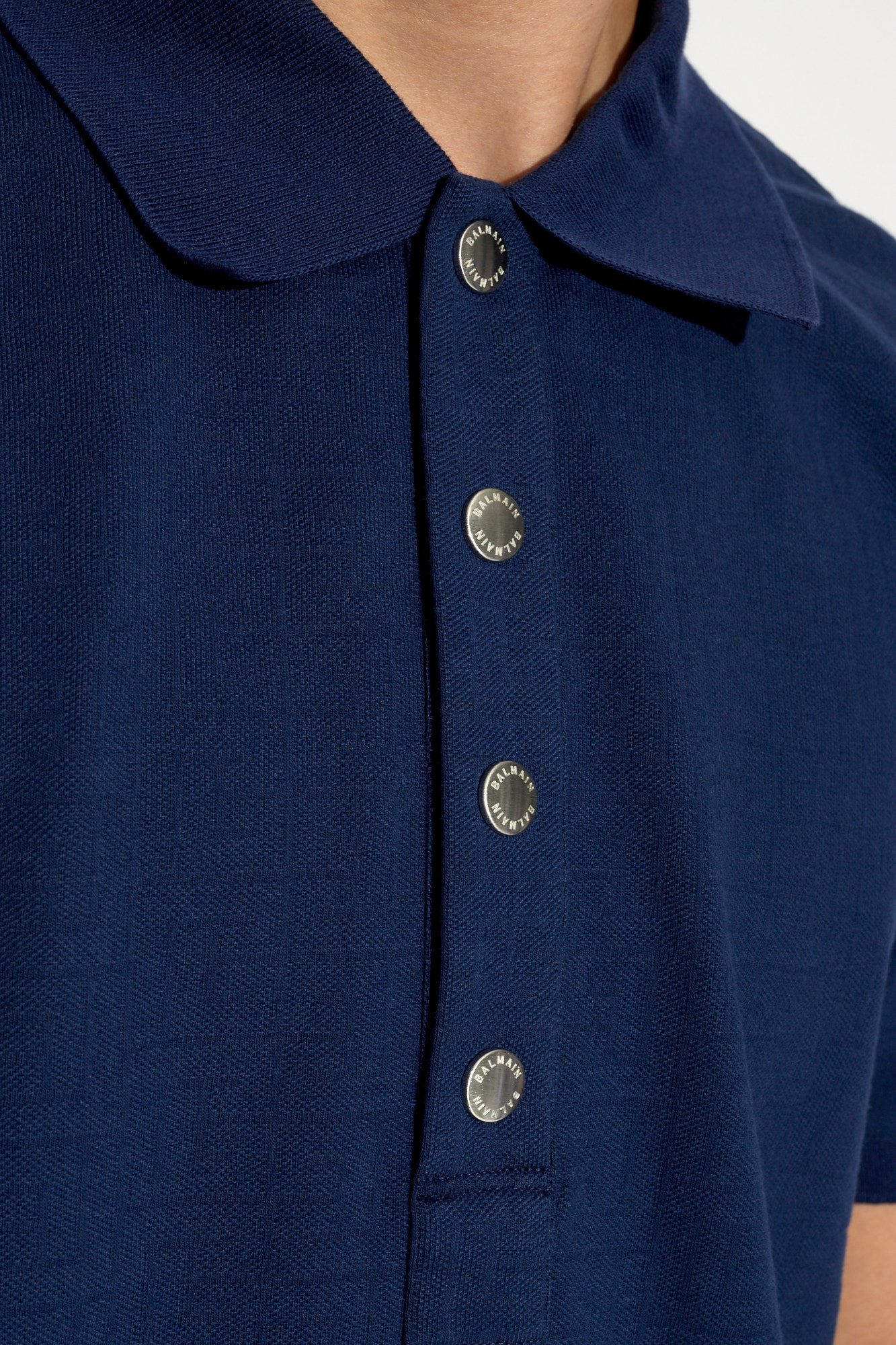 Balmain Monogram-jacquard Cotton Polo Shirt In Blue
