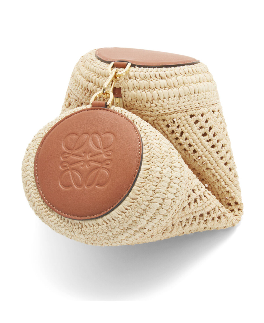 Loewe Bracelet Pouch In Raffia And Calfskin In Nude