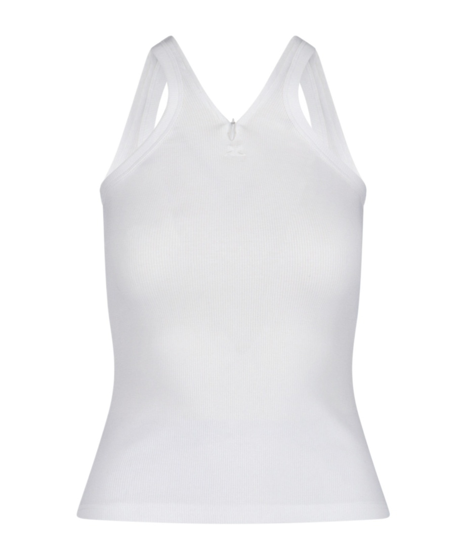 Courrèges Ribbed Tank Top With Zipper On The Neckline In White