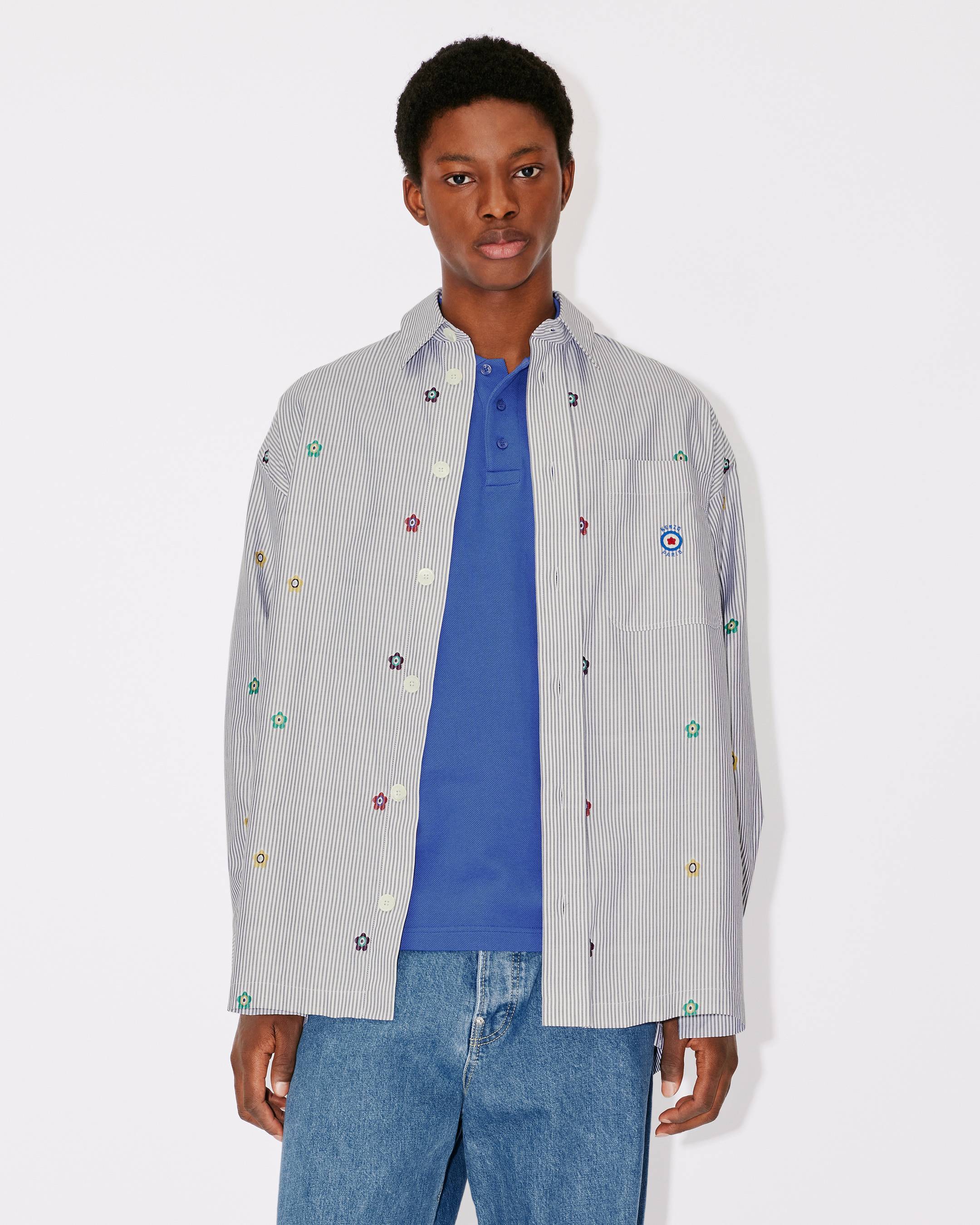 Kenzo Target Oversized Striped Shirt In Gray