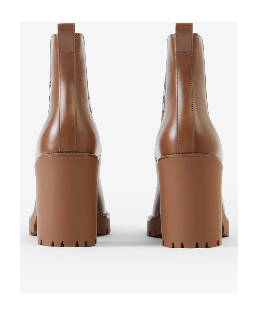 Burberry Allostock Leather Check Heeled Chelsea Booties In Brown