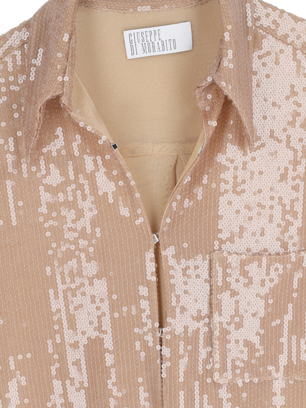 Giuseppe Di Morabito Sequin Embellished Long Sleeve Top With Chest Pocket In Nude