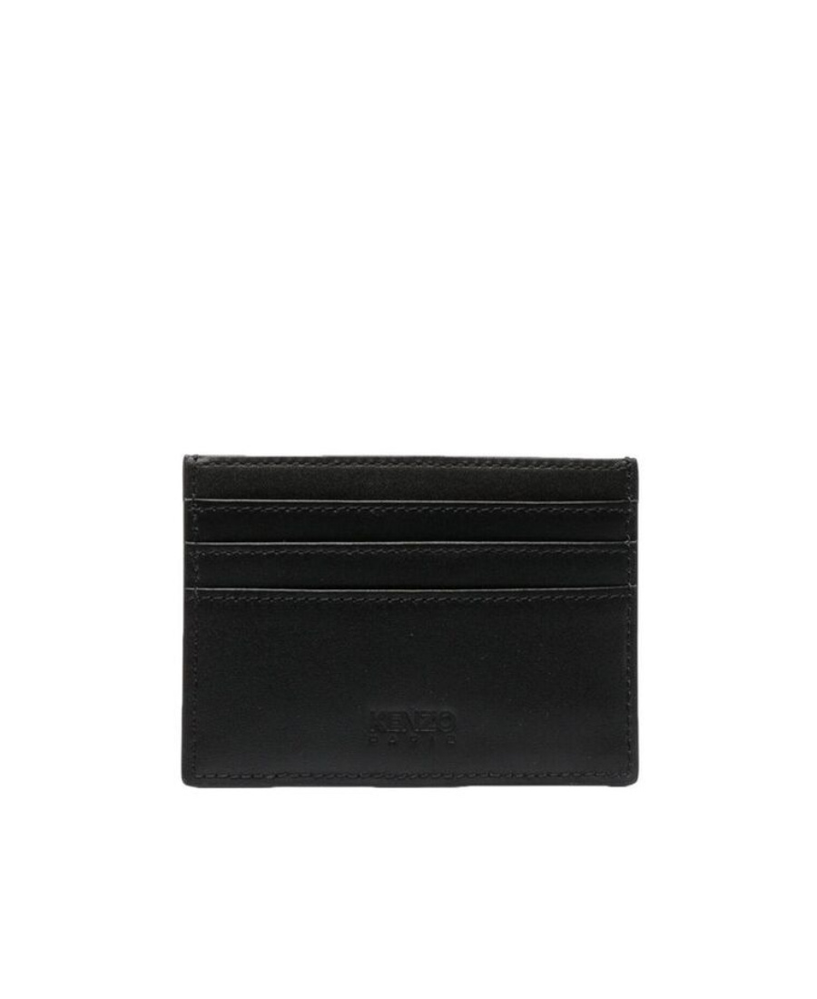 Shop Kenzo Paris Leather Cardholder In Black
