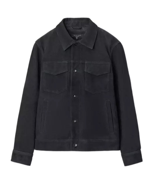Rag & Bone Suede Trucker Jacket In Navy Blue