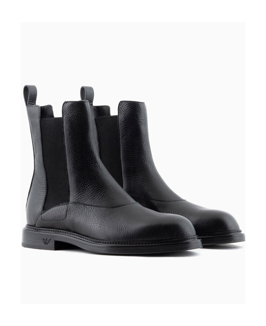 Emporio Armani Elastic Side Panel Flat Sole Boots In Black