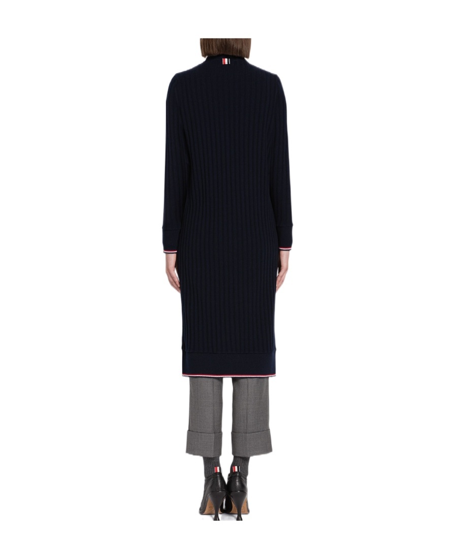 Thom Browne Long Rwb Ribbed Cardigan In Black