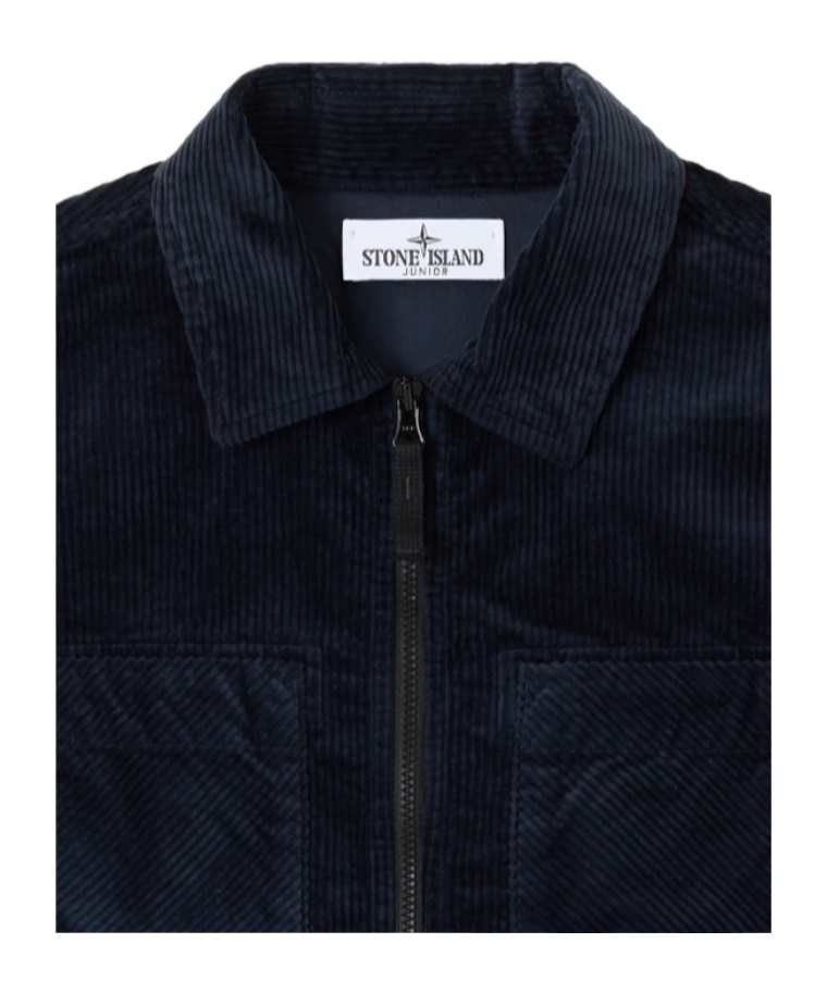 Stone Island Corduroy Zip-up Shirt In Blue