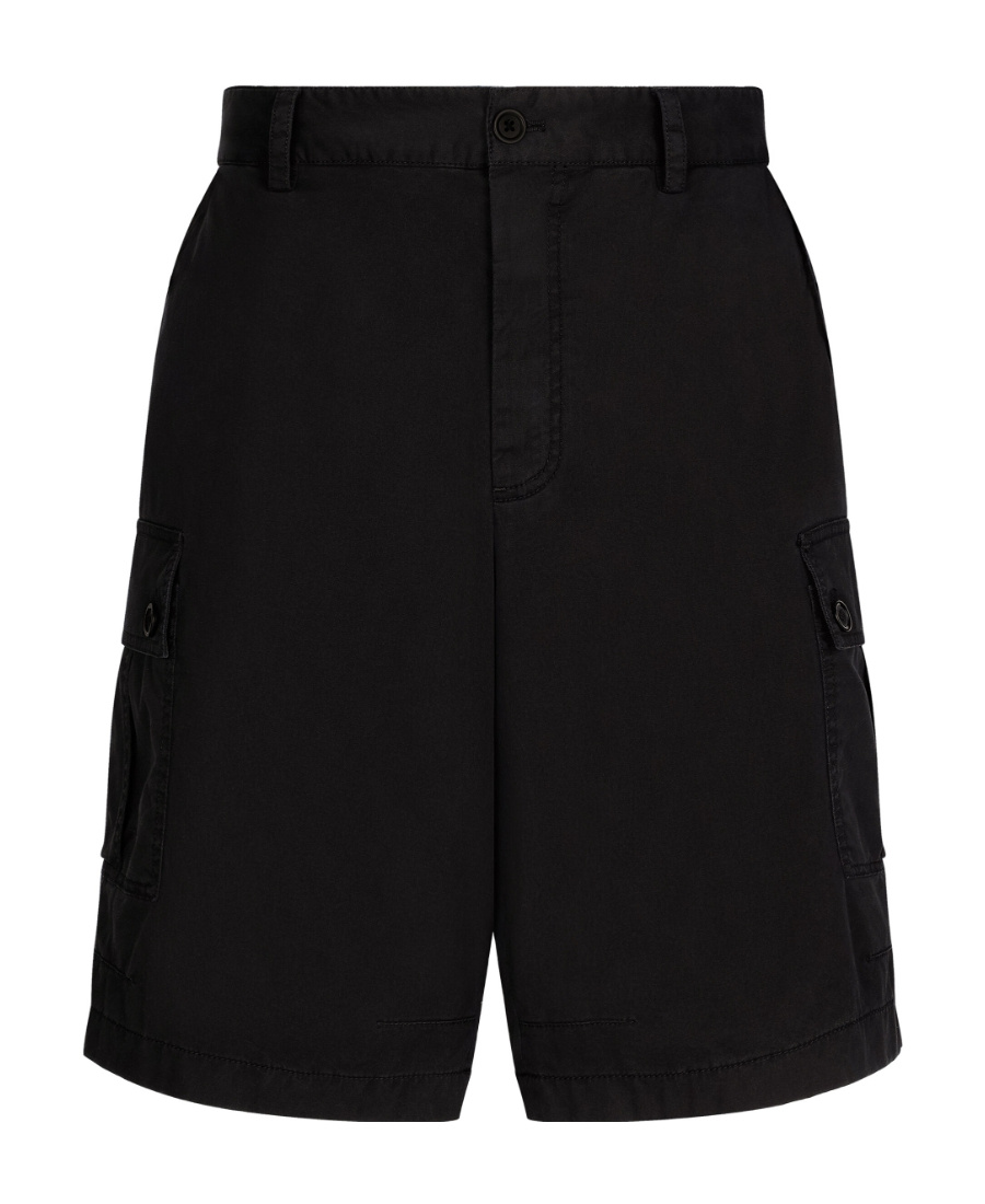 Dolce & Gabbana Cargo Cotton Stretch Bermuda Shorts With Logo Plaque In Black