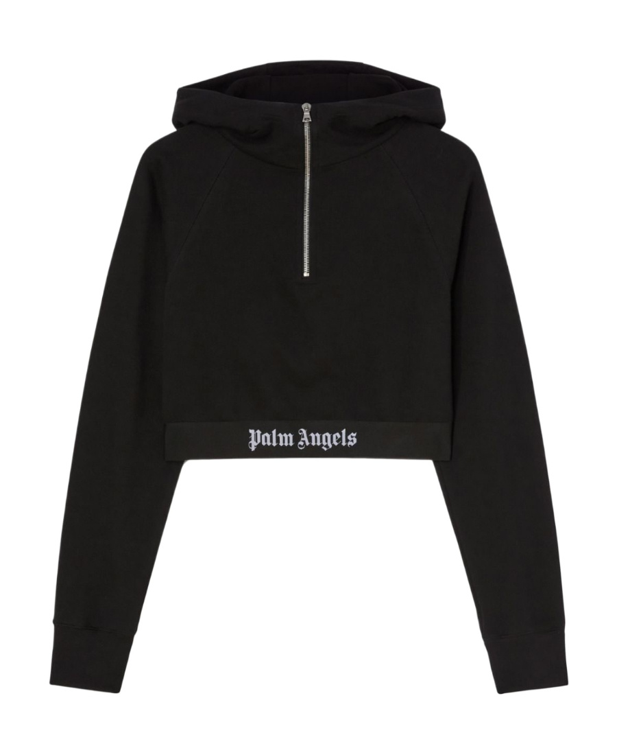 Palm Angels Logo-strap Cotton Cropped Sweatshirt In Black
