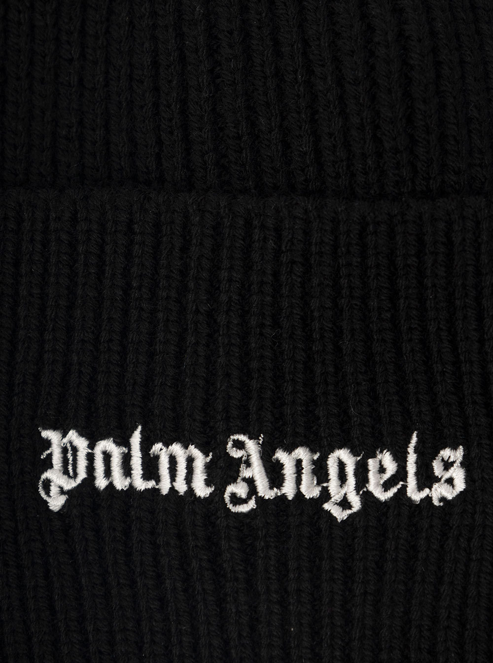Palm Angels Logo Embroidered Ribbed-knit Beanie In Black