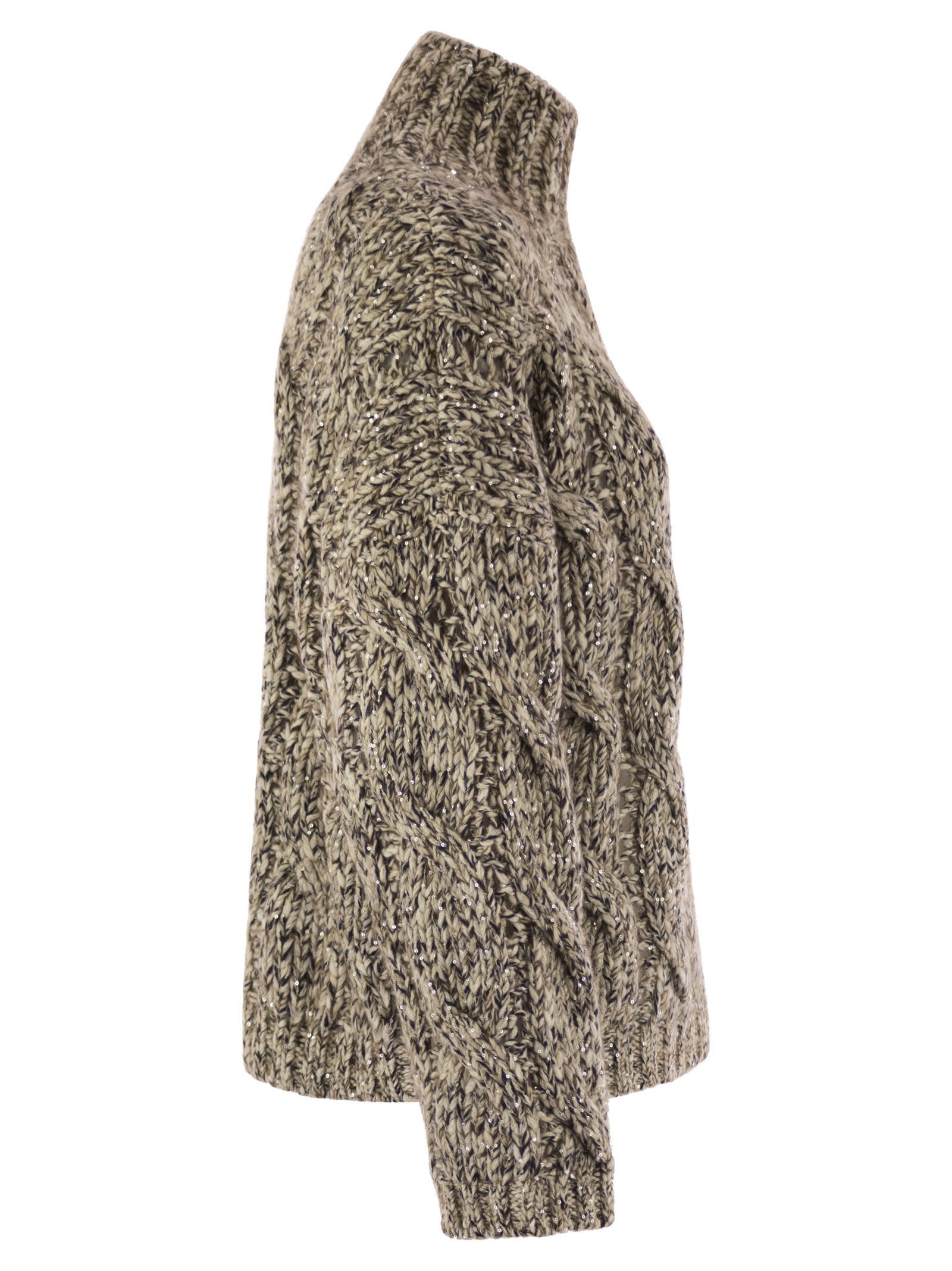 Brunello Cucinelli Women Wool And Cashmere Sweater With Sequins In Neutral