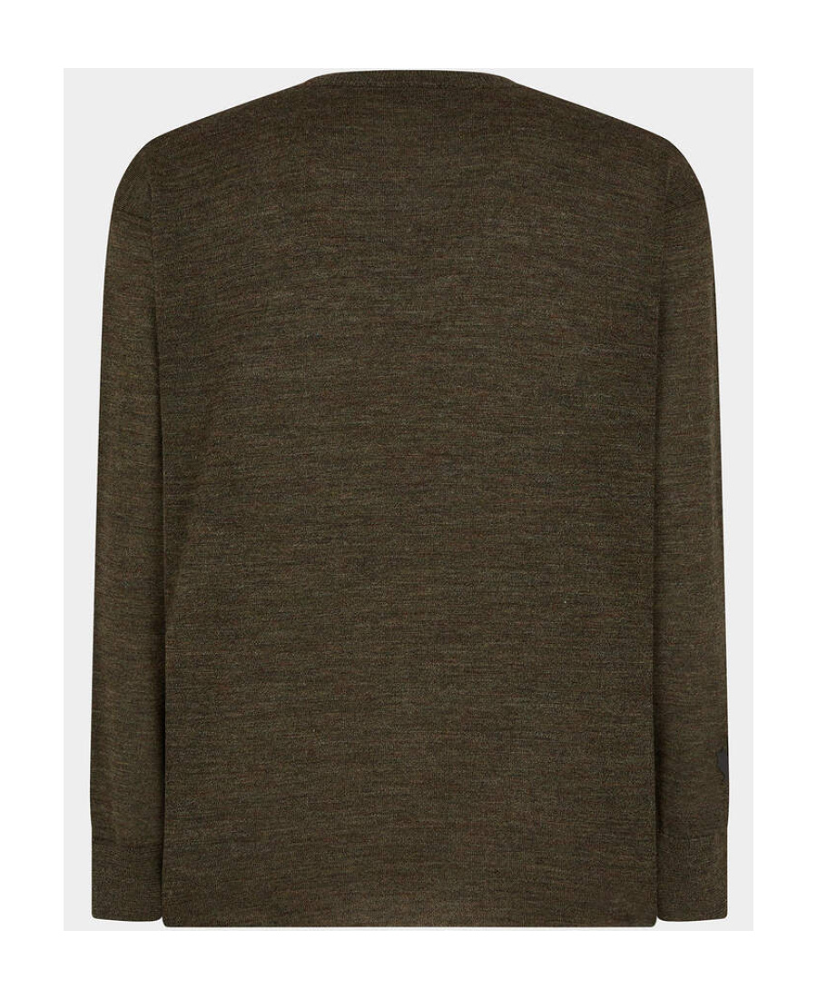 Dsquared2 Virgin Wool Crew-neck Sweater With Breast Pocket In Brown