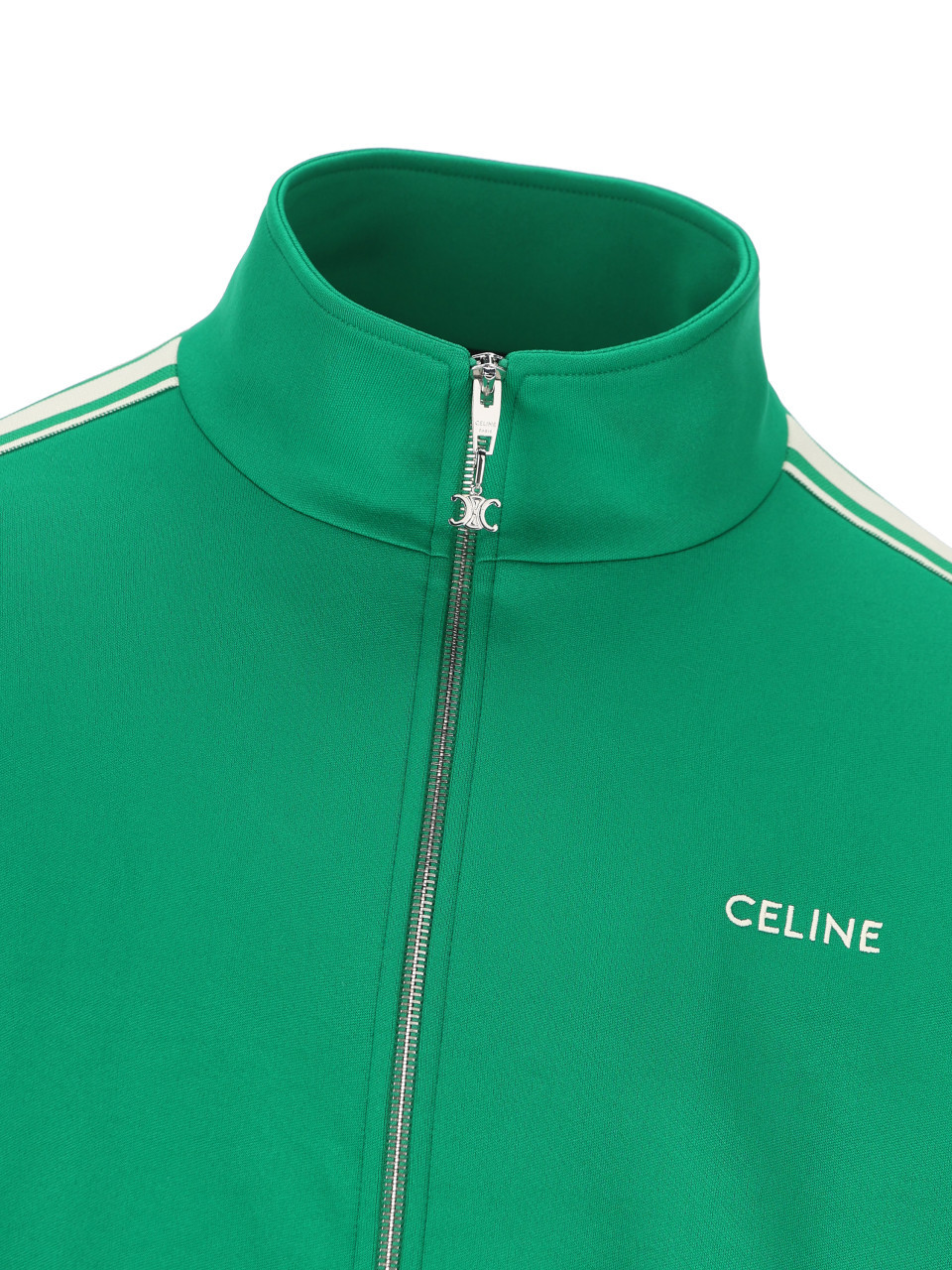 Celine Logo-embroidered Striped Tech-jersey Track Jacket In Green