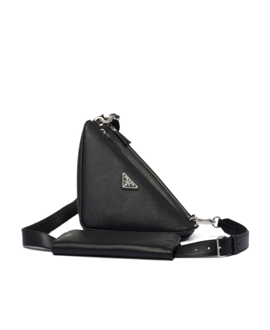 Prada Saffiano Leather And Leather Shoulder Bag In Black