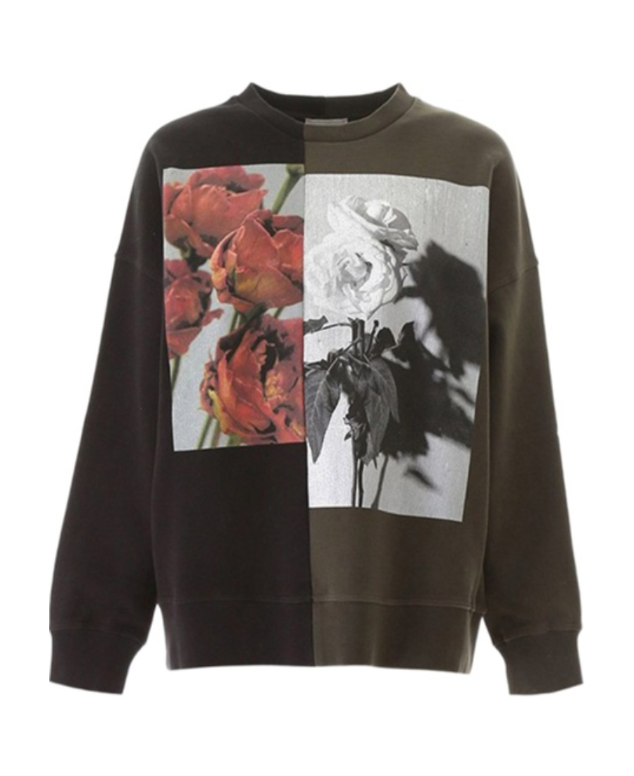 Alexander Mcqueen Rose Printed Casual Sweater In Black