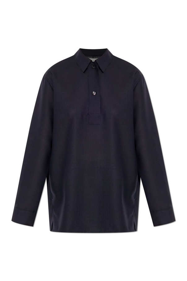 Studio Nicholson Pinole Wool Polo Top In Black