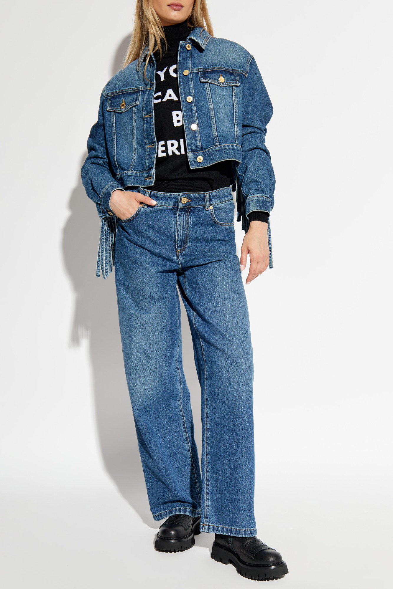 Moschino Distressed Straight-leg Jeans In Blue