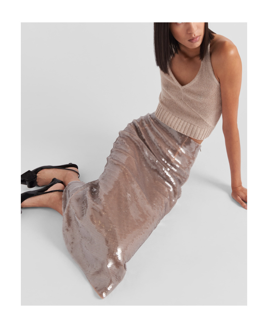 Prada Triangle Logo Mesh Pencil Skirt In Gray