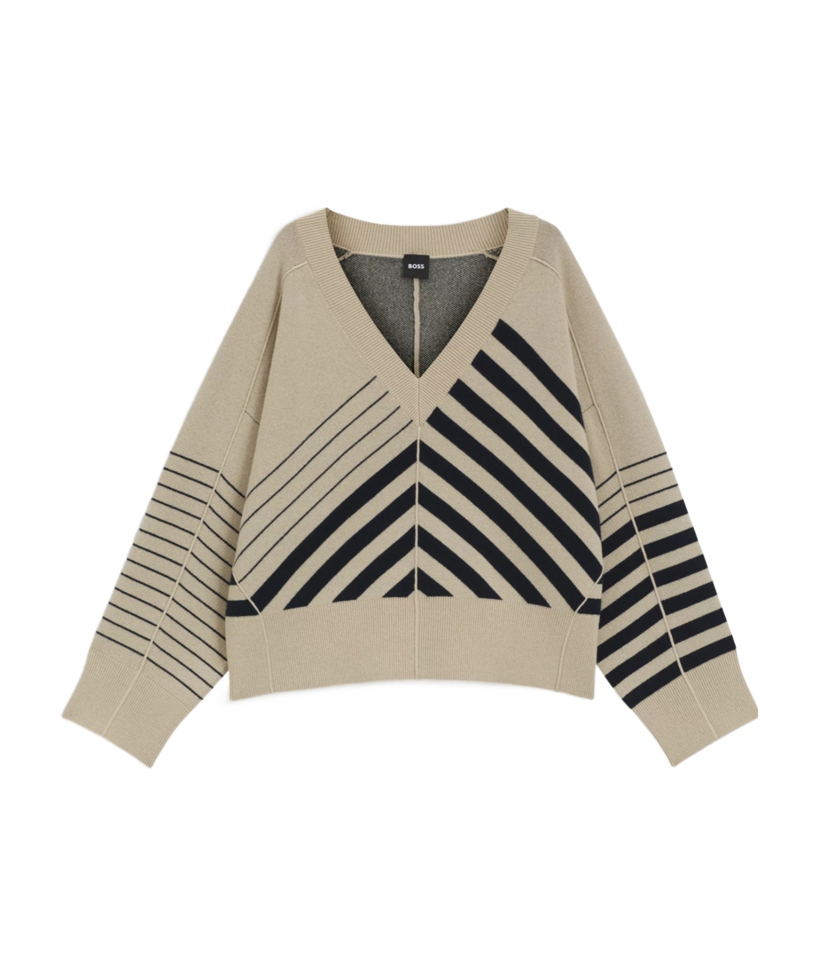 Hugo Boss Block-stripe Sweater In Wool And Cashmere In Neutral