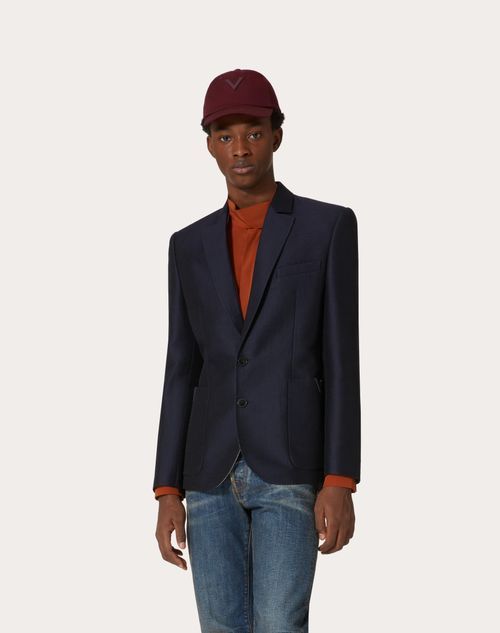 Valentino Wool And Silk Single-breasted Jacket With Rubberised V Detail In Black