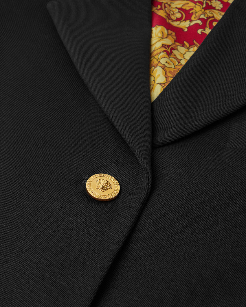 Versace Gabardine Short Boxy Blazer In Black