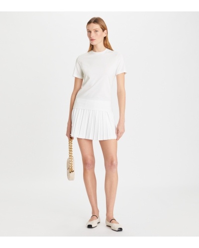Tory Burch Logo Embroidered Crewneck T-shirt In White