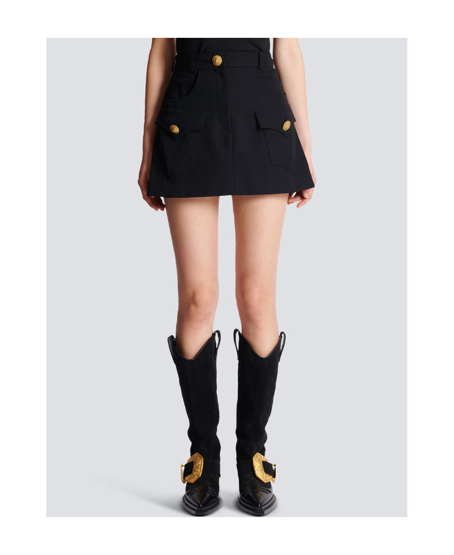 Balmain Trapeze Mini Skirt With Embossed Buttons In Black