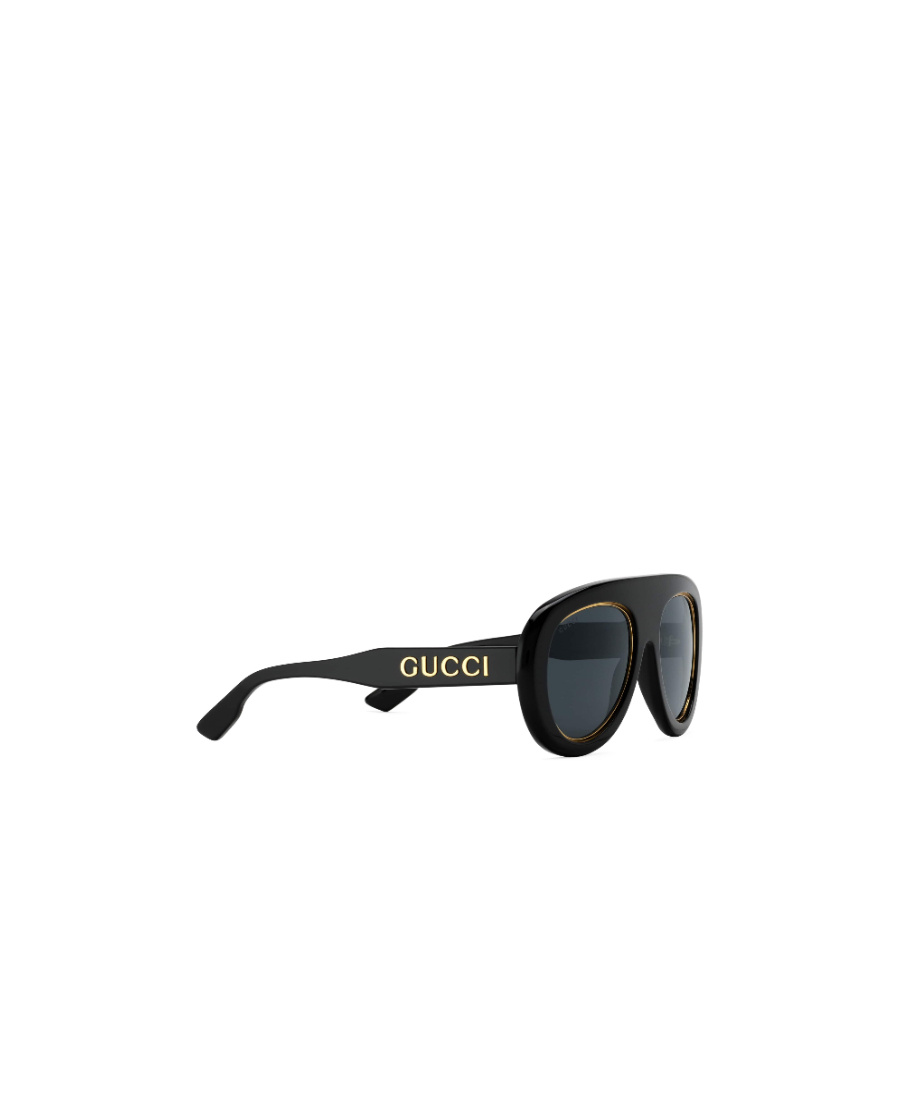 Gucci Black Navigator-frame Sunglasses In 001 Black Gold Grey