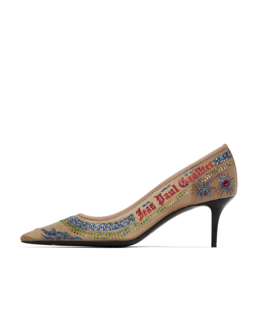 Jimmy Choo X Jean Paul Gaultier Embellished Mesh Pumps In Brown