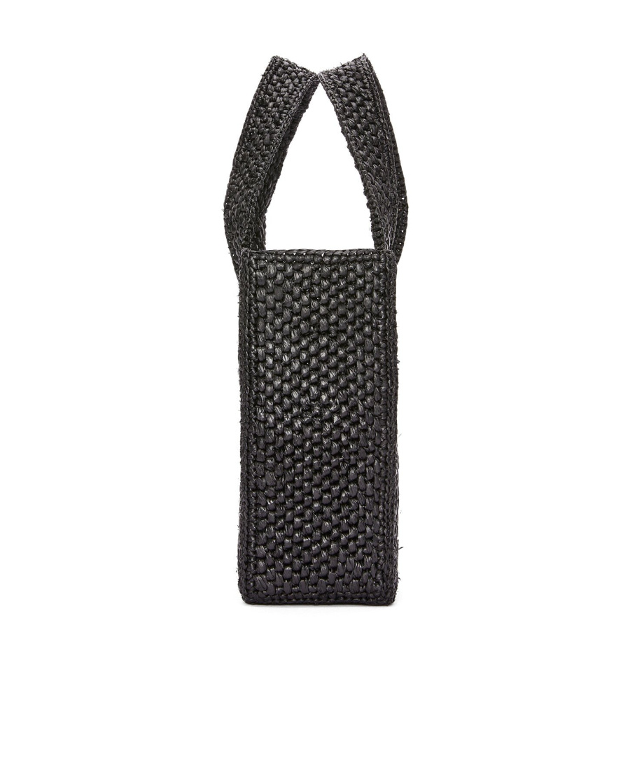 Loewe X Paula's Ibiza Font Logo Mini Tote Bag In Raffia In Black