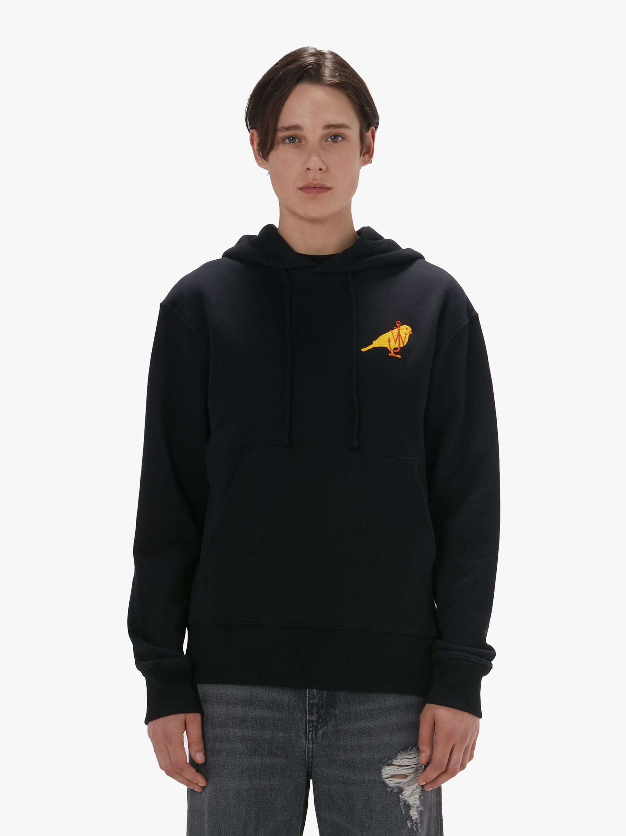 Jw Anderson Canary Cotton Jersey Hoodie In Black