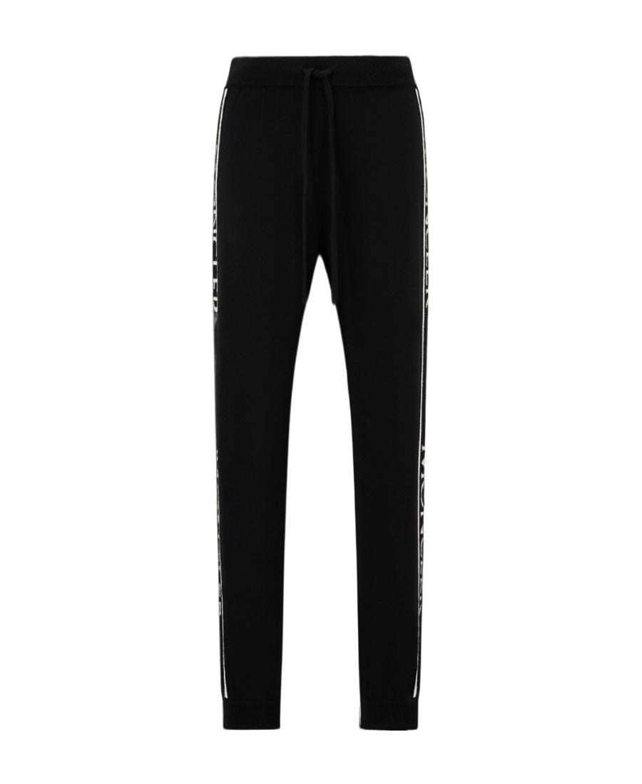 Moncler Logo Trim Wool Trackpants In Black