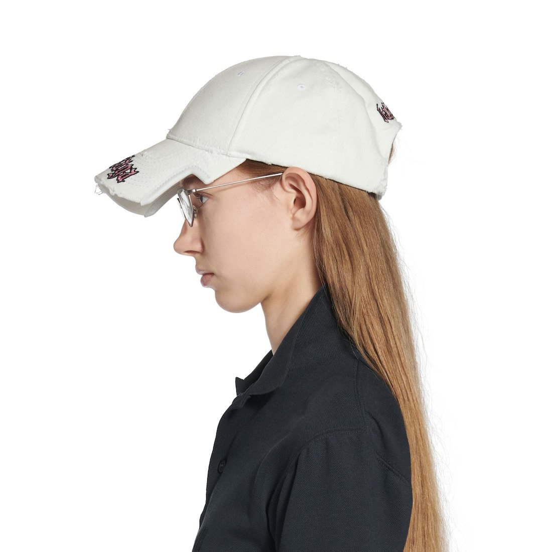 Balenciaga Distressed Logo-embrodiered Baseball Cap In White