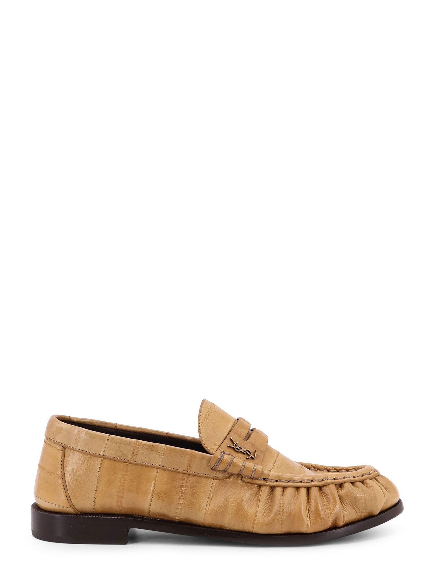 Saint Laurent Leather Loafers Featuring Ruched Detailing In Brown