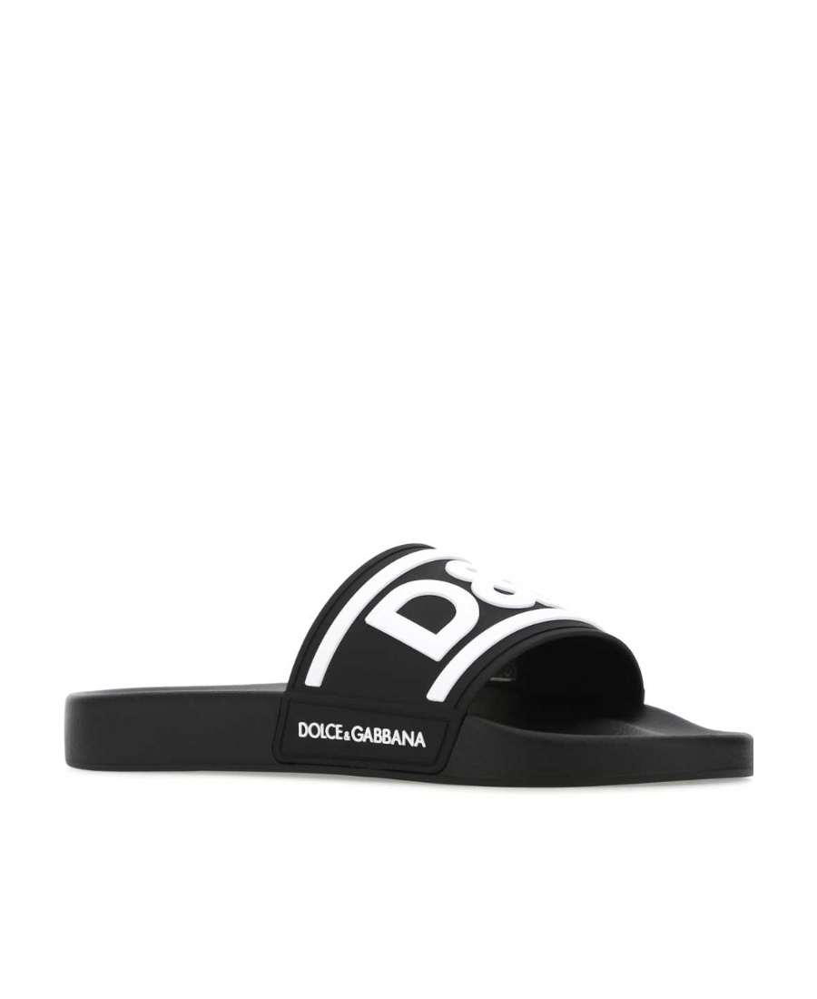 Dolce & Gabbana Rubber Beachwear Sliders With Dg Logo In Black