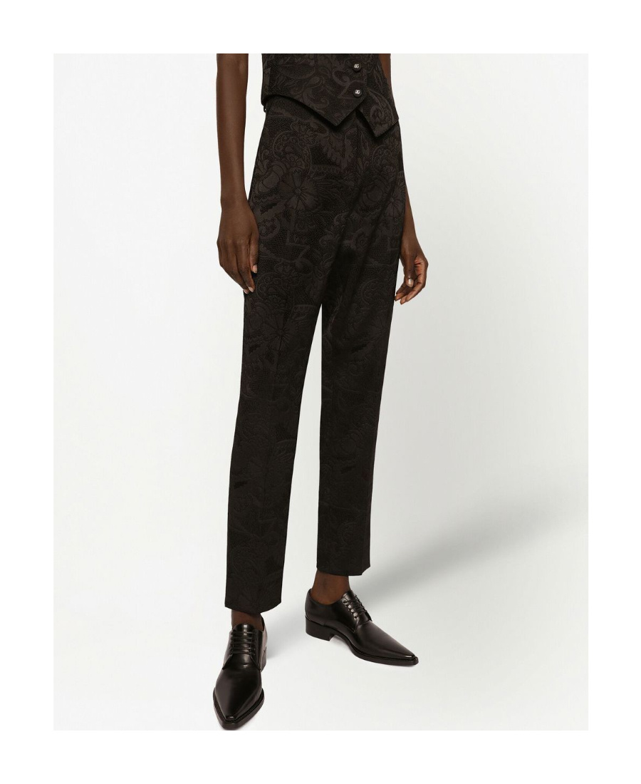 Dolce & Gabbana Floral Jacquard Pants In Black