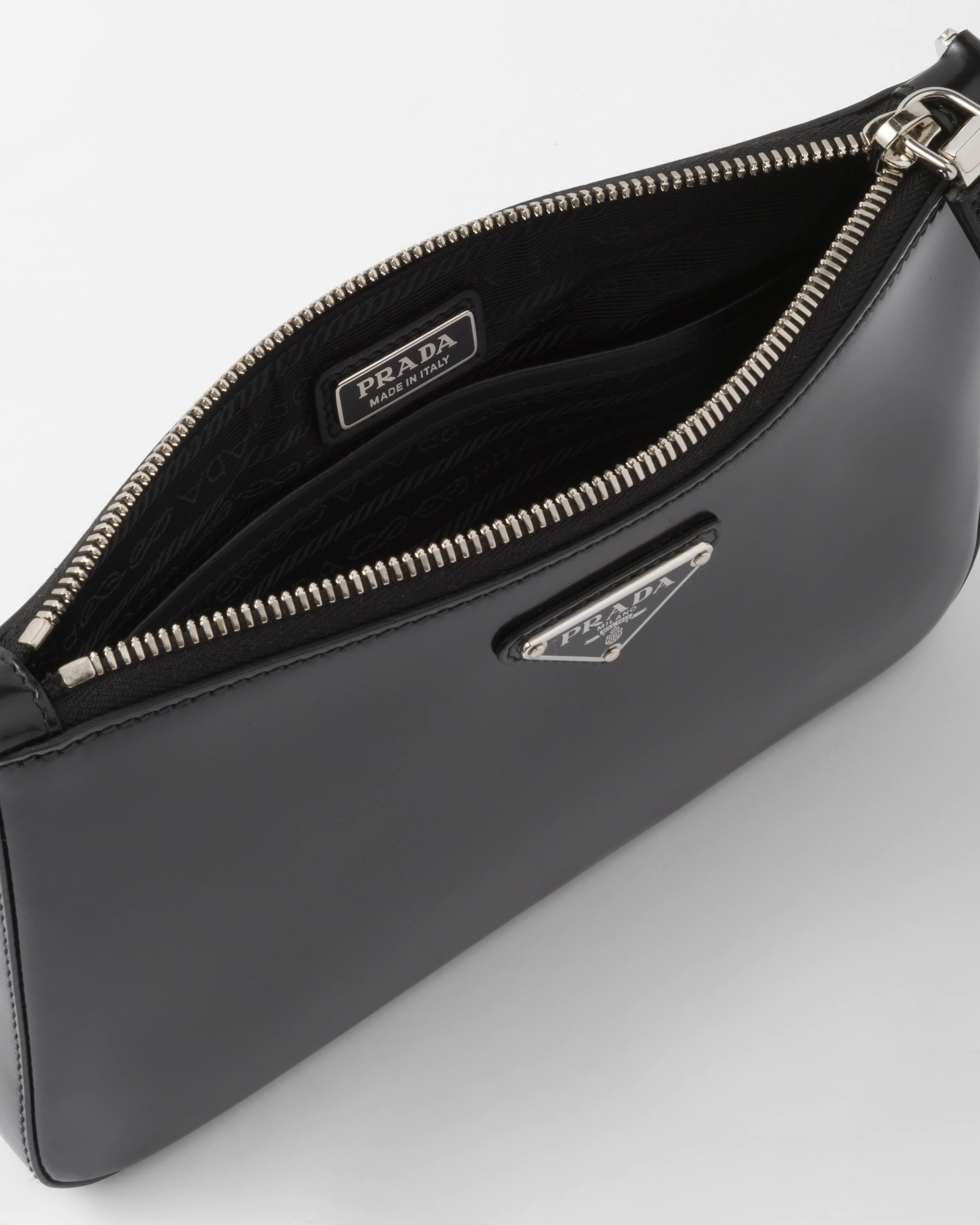 Prada Leather Crossbody Bag With Adjustable Shoulder Strap In Black