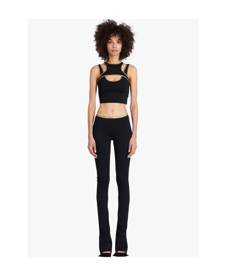 BALMAIN BLACK AND GOLD KNIT CROP TOP
