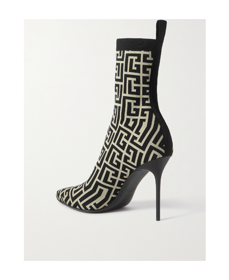 Balmain 100mm Knitted-upper Pointed-toe Boots In Black