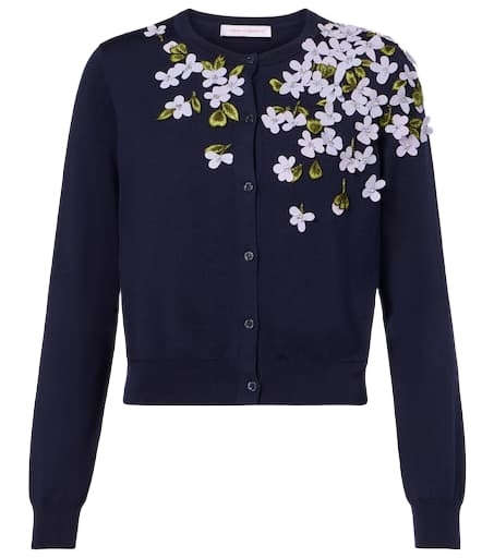 Carolina Herrera Embroidered Silk And Cotton Cardigan In Black