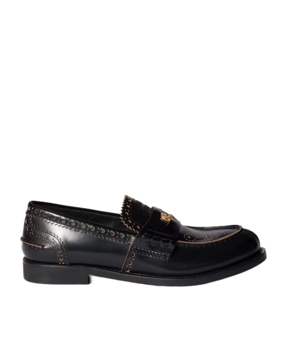 Miu Miu Perforated Coin-detail Loafers In Black