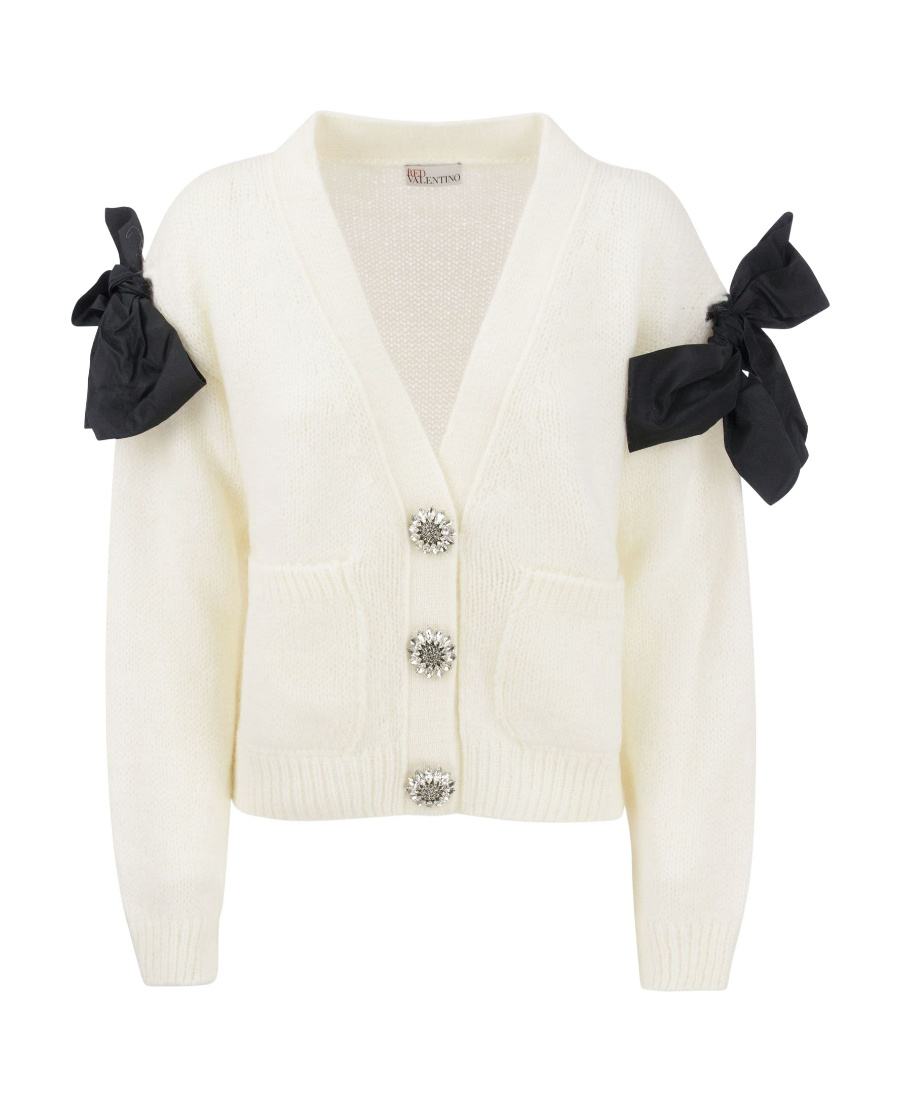 Red Valentino Long-sleeved Knitted Cardigan In White